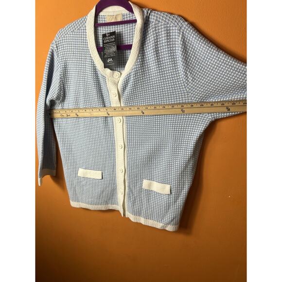 Cia de Moda Women's Cardigan Sweater Size LG Blue White Gingham Long Sleeve NWT - Picture 9 of 11